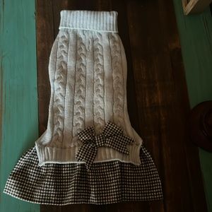 Dog Sweater with a little bow and skirt.